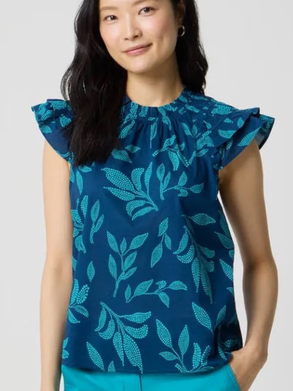 J.Crew Women’s Flutter-sleeve top blue Cenote Sz M